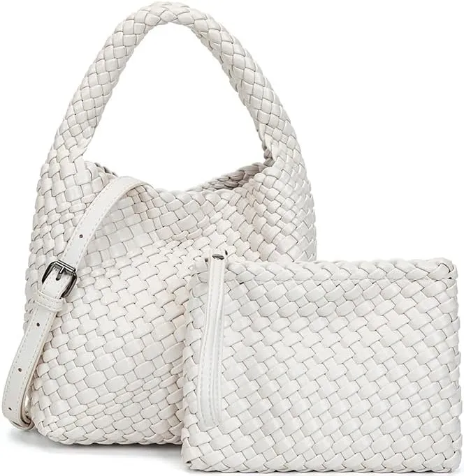 Woven Shoulder Bag for Women Leather Braided Purse Woven Bucket Bag Weave Hobo Womens Purse and Wallet set