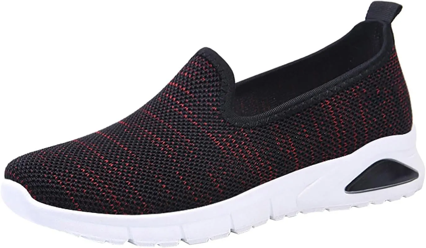 Woven Slip-On Wedge Heel Shoes for Women - Breathable Sneakers for Walking, Gardening - Size 39 (7.5 UK Red)