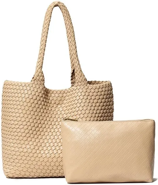 Woven Tote Bag for Women Leather Braided Purse Set Woven Shoulder Bucket Bag Purse Wallet Combo