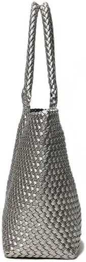 Woven Tote Bag for Women Leather Braided Purse Set Woven Shoulder Bucket Bag Purse Wallet Combo