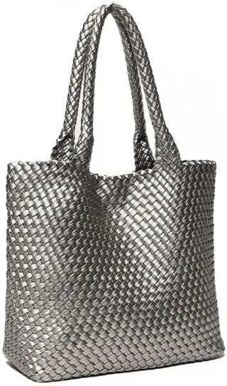 Woven Tote Bag for Women Leather Braided Purse Set Woven Shoulder Bucket Bag Purse Wallet Combo
