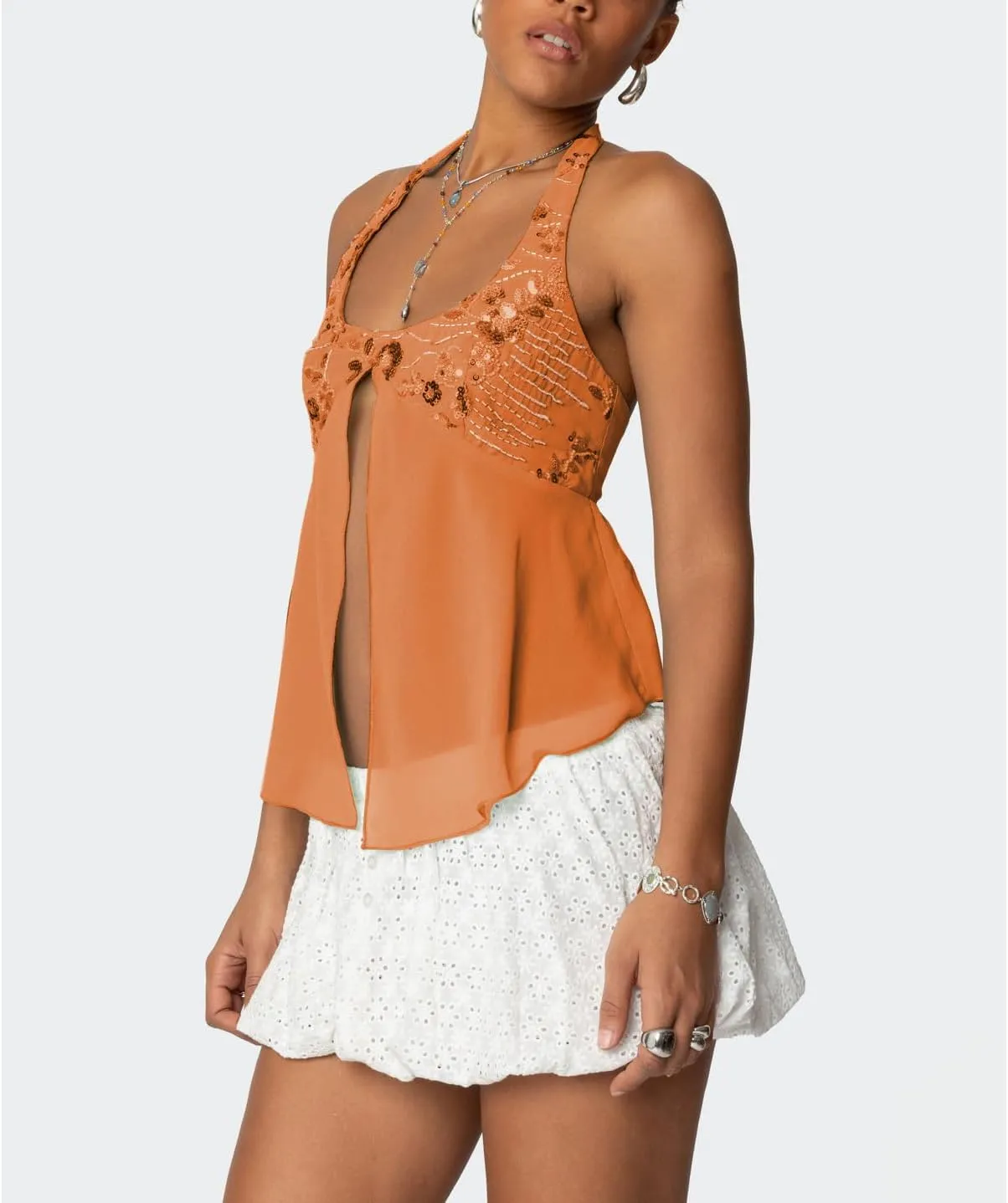Y2K Sequin Cami Top Women Sexy V Neck Criss Cross Straps Backless Tank Top Sparkly Open Back Tie Up Crop Tops
