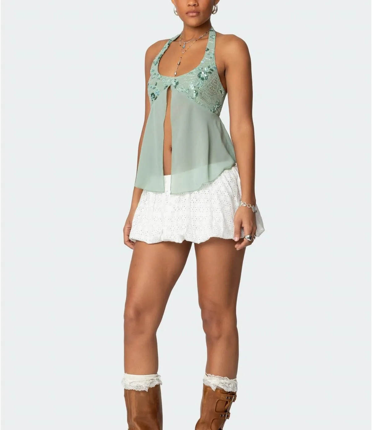 Y2K Sequin Cami Top Women Sexy V Neck Criss Cross Straps Backless Tank Top Sparkly Open Back Tie Up Crop Tops