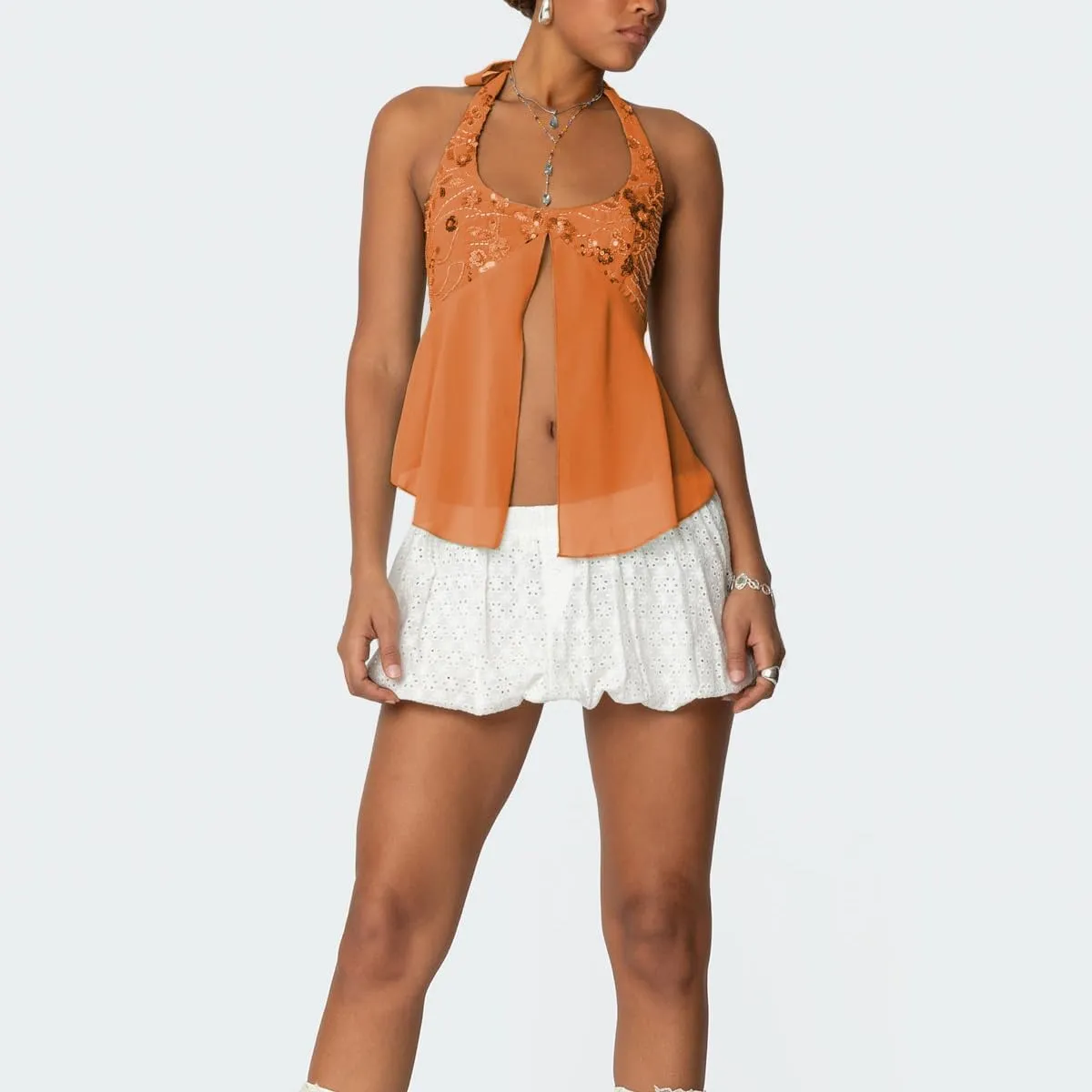 Y2K Sequin Cami Top Women Sexy V Neck Criss Cross Straps Backless Tank Top Sparkly Open Back Tie Up Crop Tops