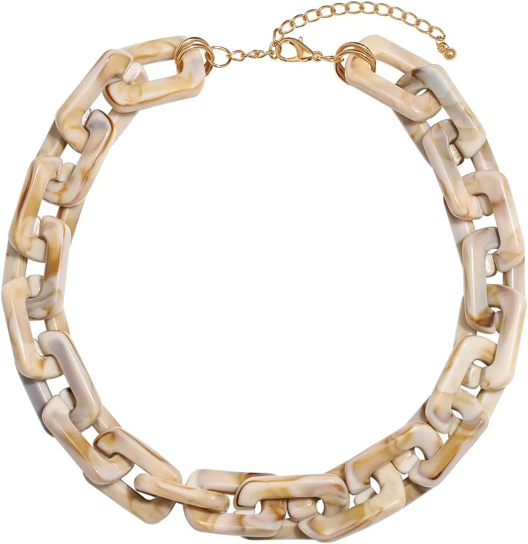 YAHPERN Chain Link Necklaces For Woman Acrylic Resin Chain Necklaces Statement Chunky Chain Collar Necklace (White)