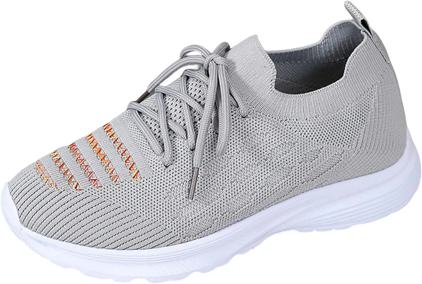 Yellow Women's SpSummer Sports Shoes Flat Bottom Lightweight Bow Tie Woven Mesh Breathable Embroidered Stripes Comfortable Clinic Shoes Women 37 (4 UK Gray)
