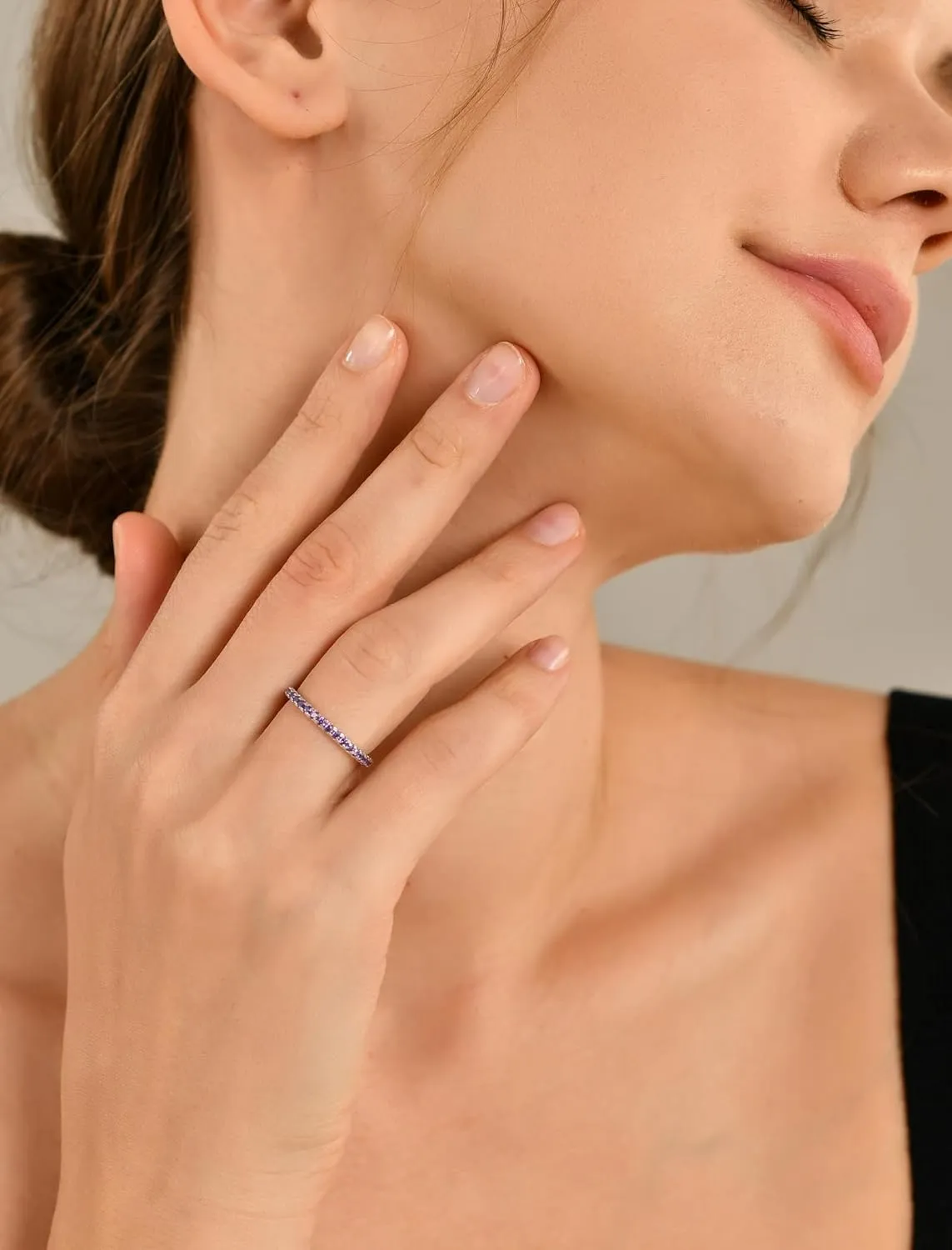 YL Stackable Ring 925 Sterling Silver Stacked Rings 1.5mm Birthstone Eternity Bands for Women