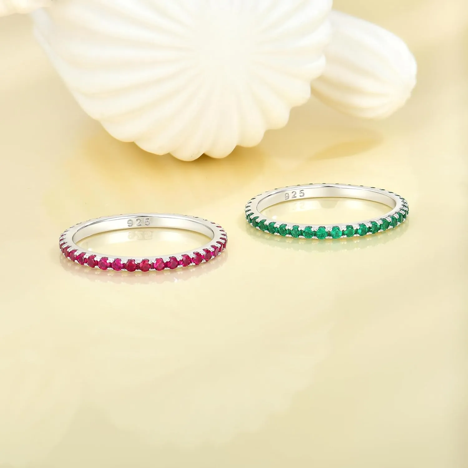 YL Stackable Ring 925 Sterling Silver Stacked Rings 1.5mm Birthstone Eternity Bands for Women