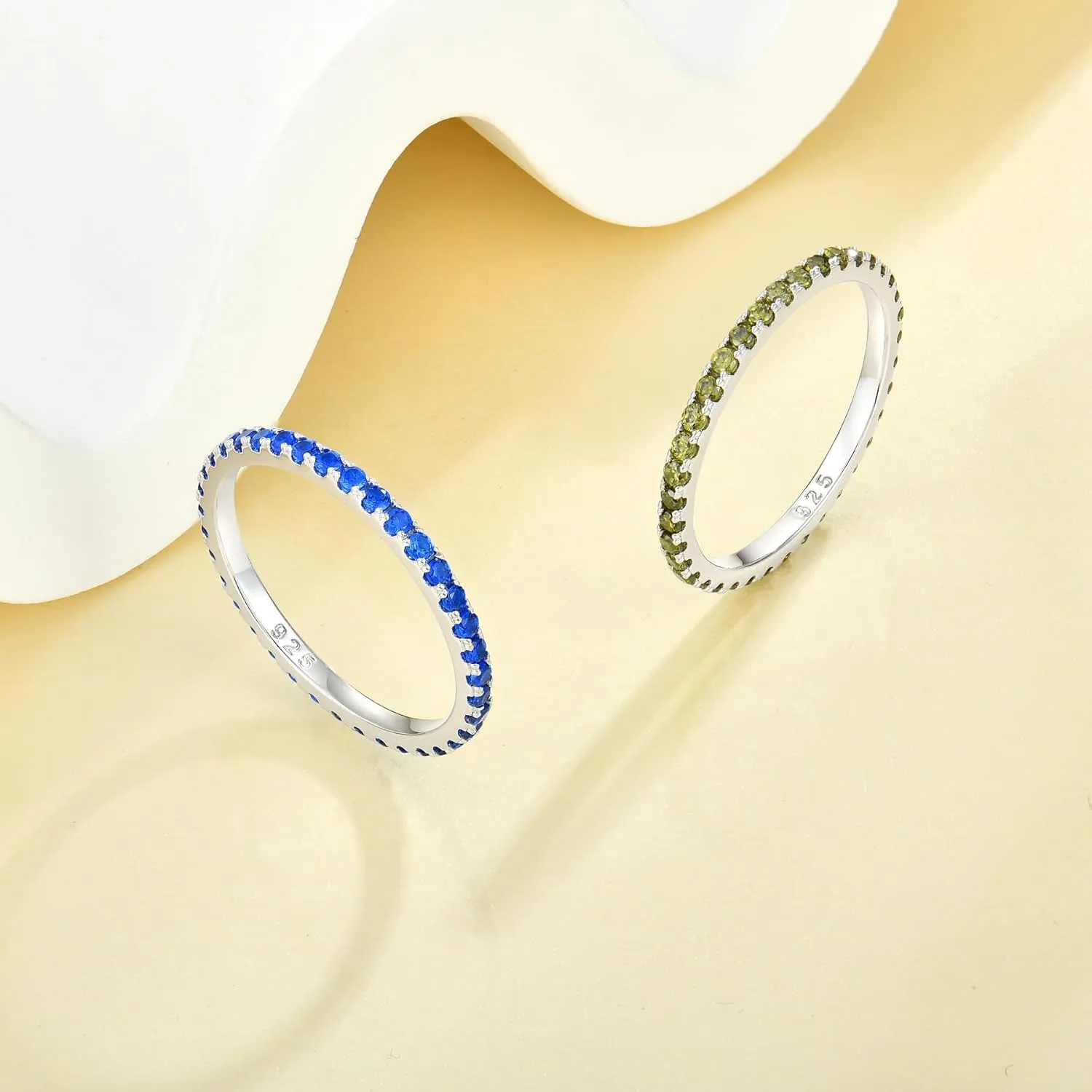 YL Stackable Ring 925 Sterling Silver Stacked Rings 1.5mm Birthstone Eternity Bands for Women