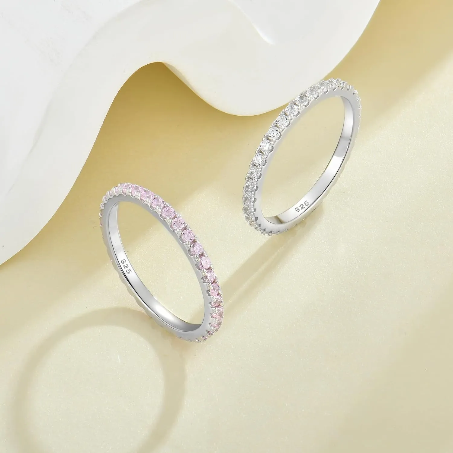YL Stackable Ring 925 Sterling Silver Stacked Rings 1.5mm Birthstone Eternity Bands for Women