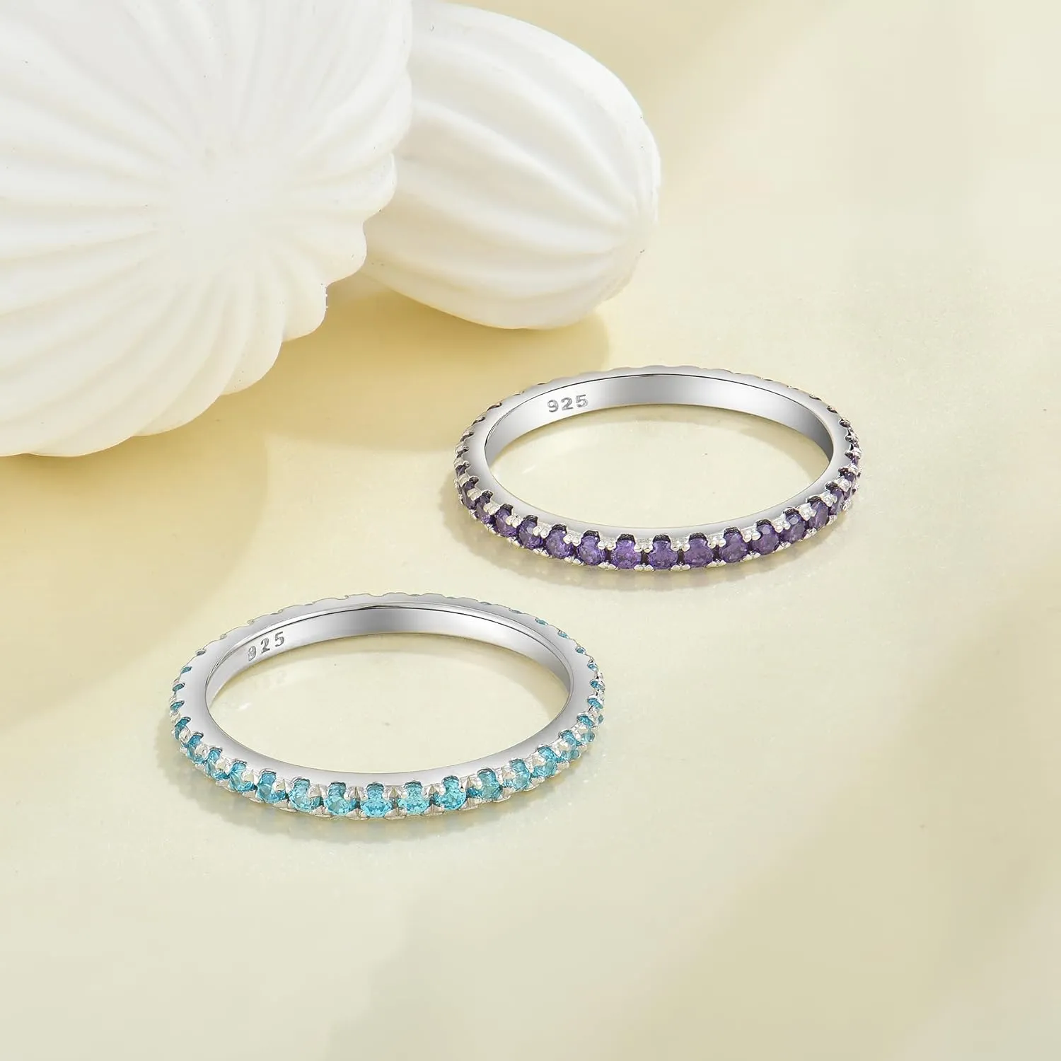 YL Stackable Ring 925 Sterling Silver Stacked Rings 1.5mm Birthstone Eternity Bands for Women