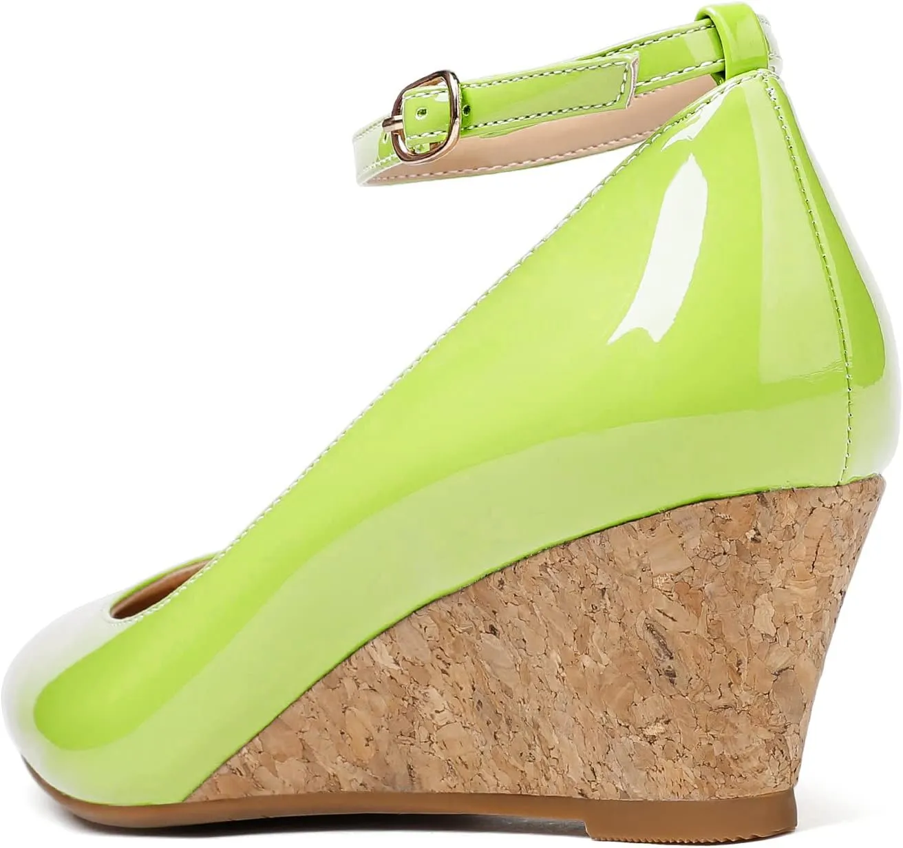 YODEKS Women's Wedge Pump Mid Heel Mary Jane Pointed Toe Shoes with Ankle Strap for Evening Party Dress Casual