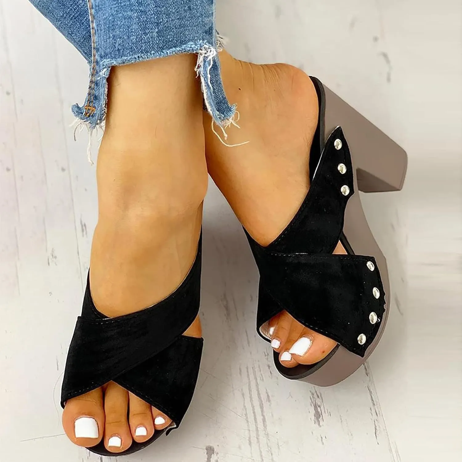 ZHOUYF Women High Heel Sandals Fashion Open Toe Chunky Heel Sandals Ankle Strap Roman Block Heel Sandals High Heel Shoes