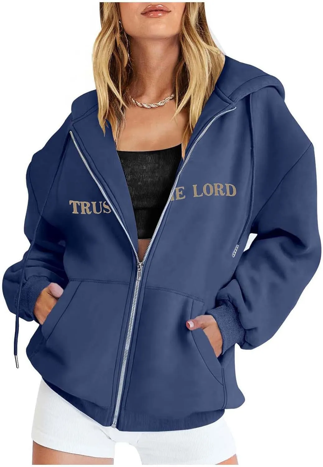 Zip Up Trust In The Lord Hoodies Anime for Women Y2K Fleece Lined Drawstring with Hood Jackets 2024 Thin Graphic Tops
