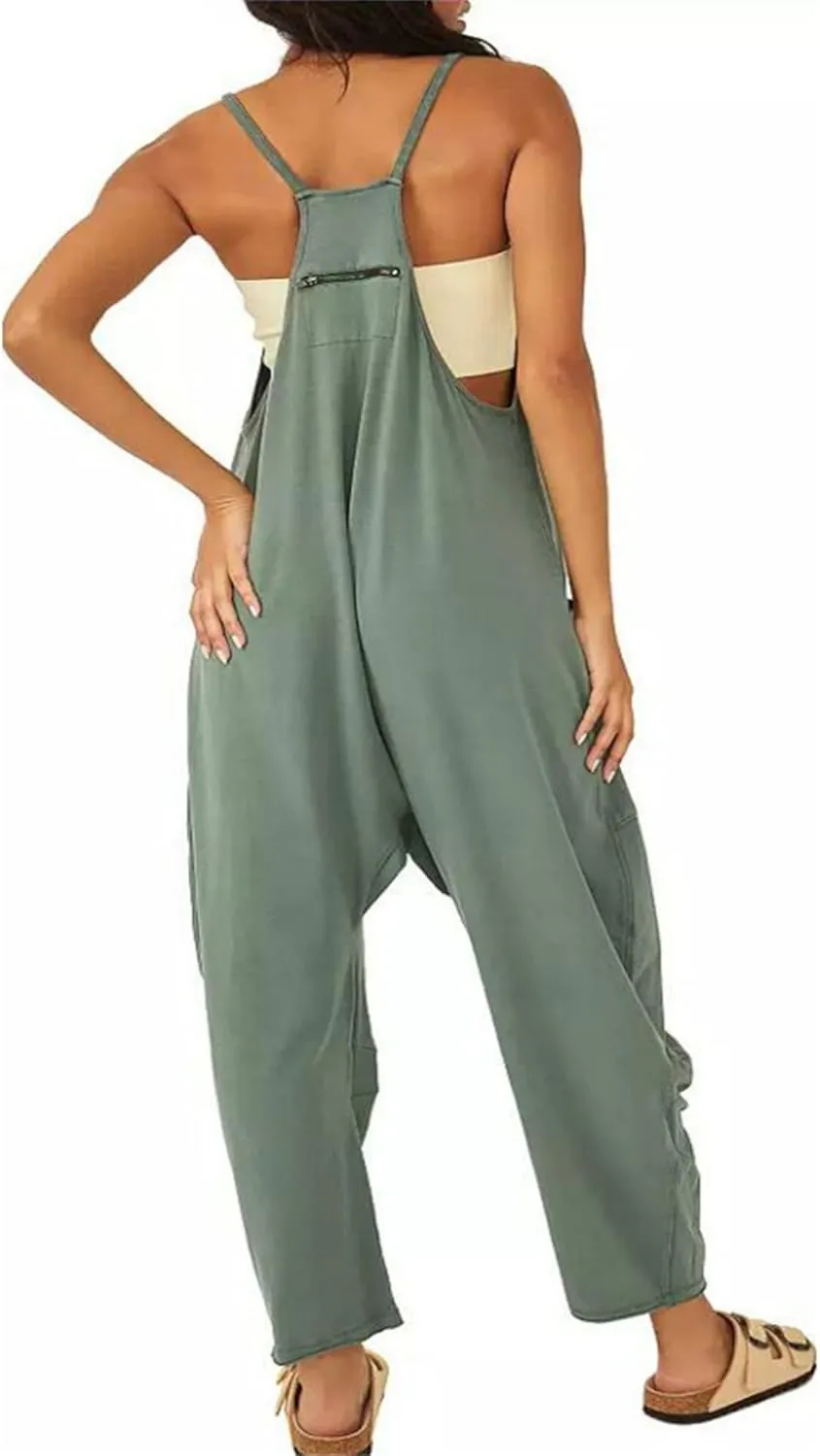 ZWRXW One Piece Jumpsuits for Women V Neck Sleeveless Jumpsuits Spaghetti Straps Harem Long Pants Romper Overalls with Pocket