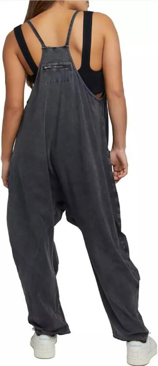 ZWRXW One Piece Jumpsuits for Women V Neck Sleeveless Jumpsuits Spaghetti Straps Harem Long Pants Romper Overalls with Pocket