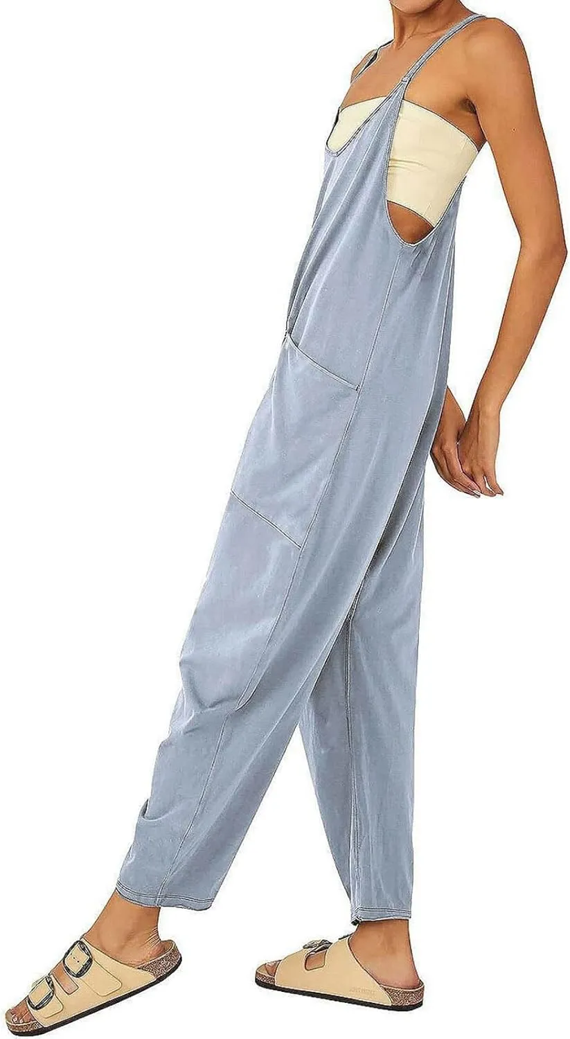 ZWRXW One Piece Jumpsuits for Women V Neck Sleeveless Jumpsuits Spaghetti Straps Harem Long Pants Romper Overalls with Pocket