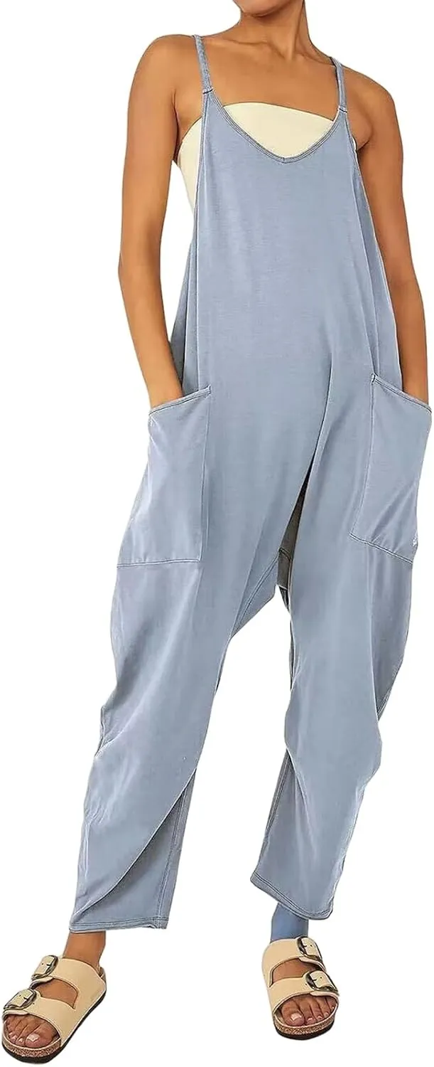 ZWRXW One Piece Jumpsuits for Women V Neck Sleeveless Jumpsuits Spaghetti Straps Harem Long Pants Romper Overalls with Pocket