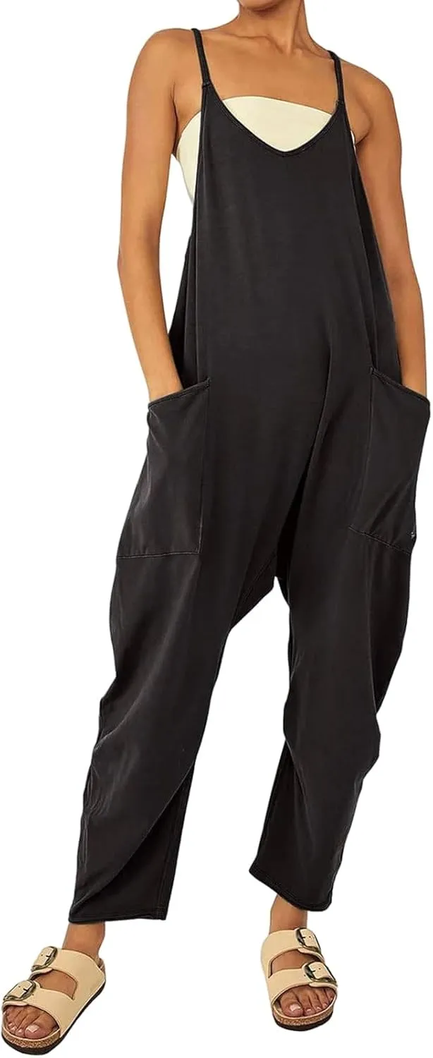 ZWRXW One Piece Jumpsuits for Women V Neck Sleeveless Jumpsuits Spaghetti Straps Harem Long Pants Romper Overalls with Pocket