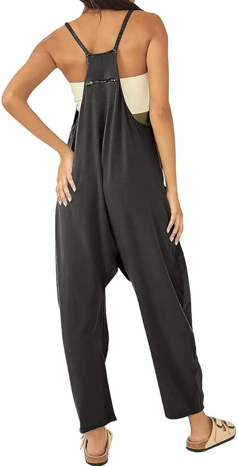 ZWRXW One Piece Jumpsuits for Women V Neck Sleeveless Jumpsuits Spaghetti Straps Harem Long Pants Romper Overalls with Pocket