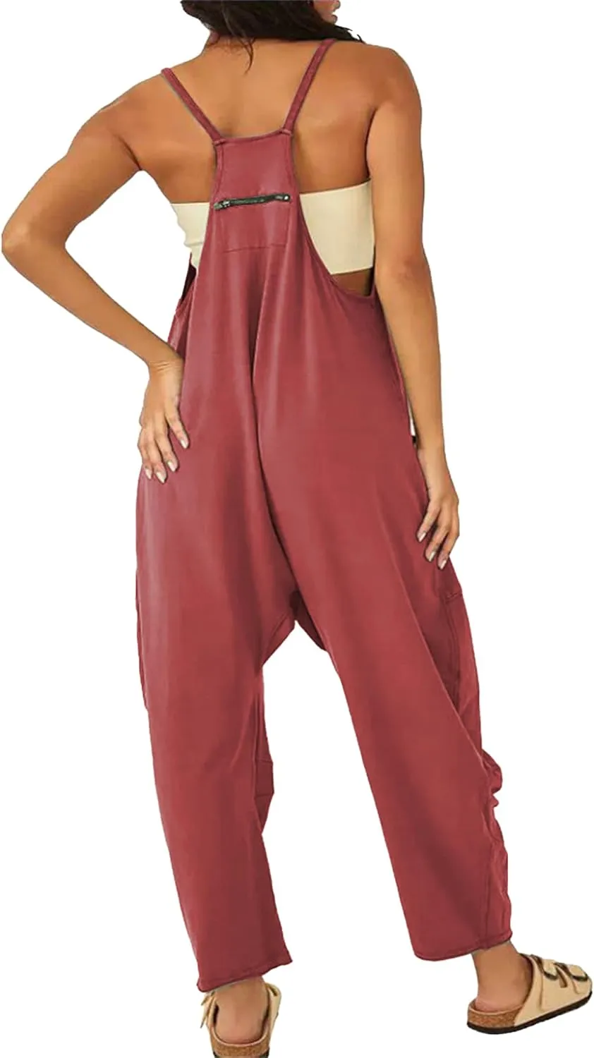 ZWRXW One Piece Jumpsuits for Women V Neck Sleeveless Jumpsuits Spaghetti Straps Harem Long Pants Romper Overalls with Pocket