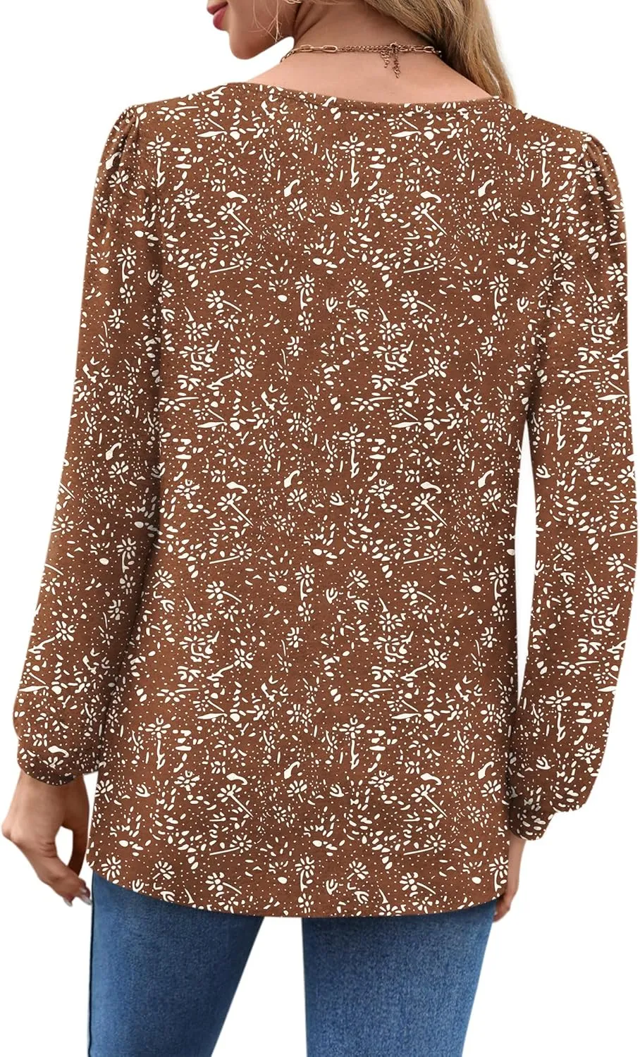 Zwurew Women's Puff Long Sleeve Shirts 2024 Trendy Scoop Neck Loose Fit Blouses Pleated Flowy Tunic Tops S-2XL